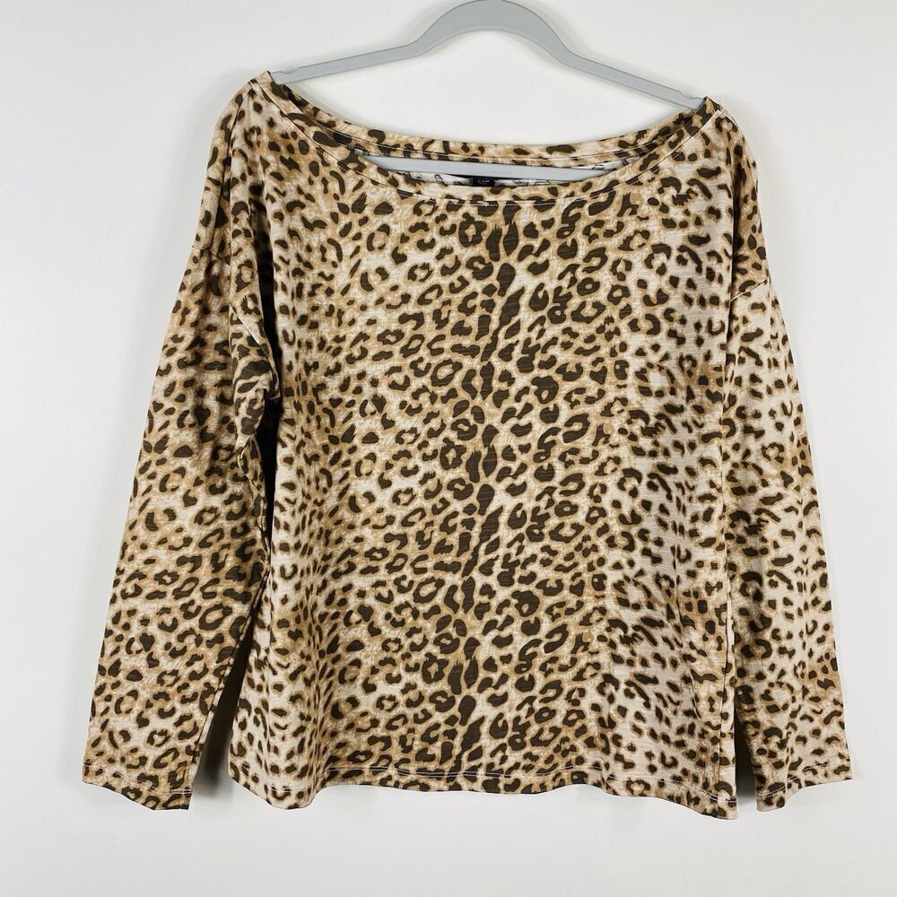 Boston Proper Size Medium Animal Print Long Sleeve Top Leopard Brown